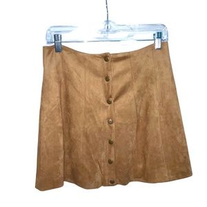 Altar'd State Faux Suede Snap Front Mini-Skirt Light Brown Sz M